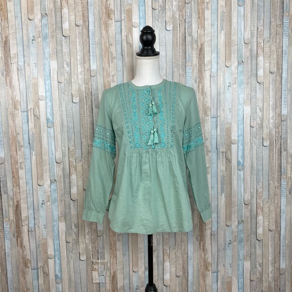 Soft Surroundings XS Embroidered Sequined Tassel Picturesque Blouse Top Boho - Picture 2 of 9